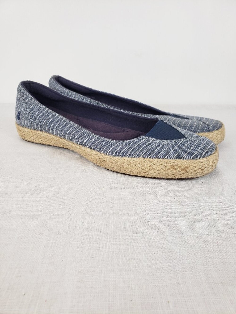 Grasshoppers Espadrille Ballet Flat Blue Railroad Stripe Ortholite Womens 9.5